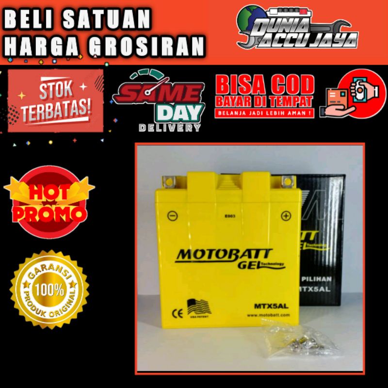 AKI MOTOR KERING GROSIR MOTOBATT GELL GM5Z-3B / MTX5AL 5AH 12V UNTUK BEBEK MATIC HONDA YAMAHA SUZUKI