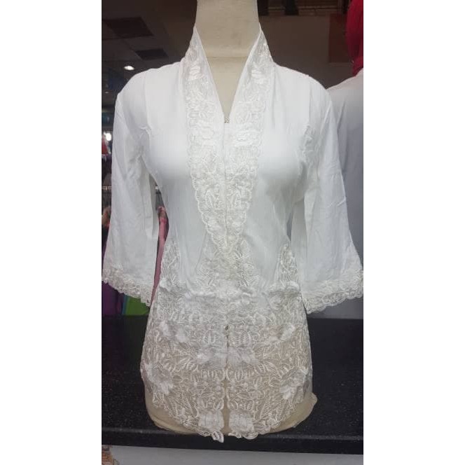 DRESS BATIK kebaya encim modern putih polos - Putih, S  IWAZAH OFFICE