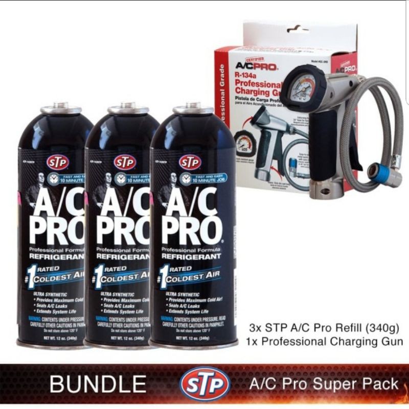 STP A/C AC Pro freon refrigerant R-134A bundle 3 refill + Gun AC mobil