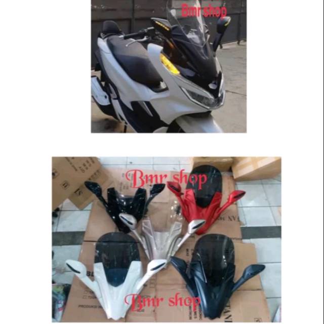 Sepaket windshield visor spion lipat tameng dan topeng pcx 150 lokal 2018