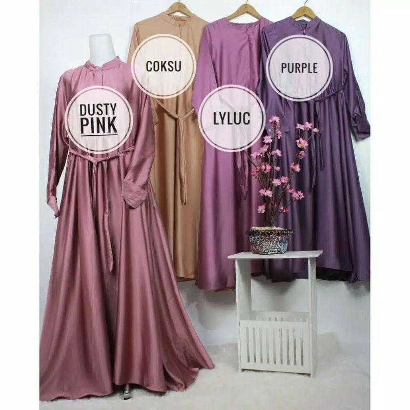 GAMIS MAFAZA SATIN VELVET POLOS LENGAN KANCING RESLETING DEPAN