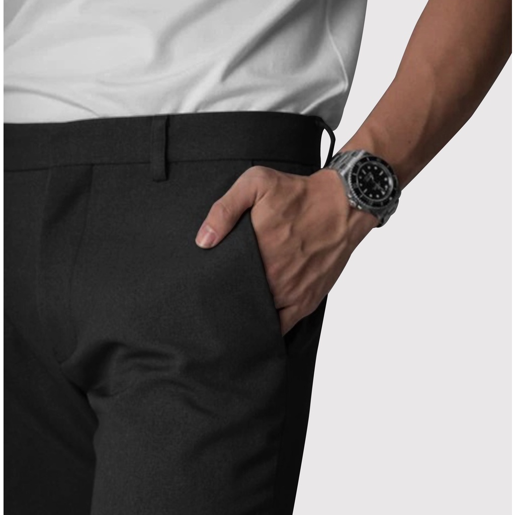 Dritto Ankle Pants - Celana Bahan Formal Slim Fit - Hitam