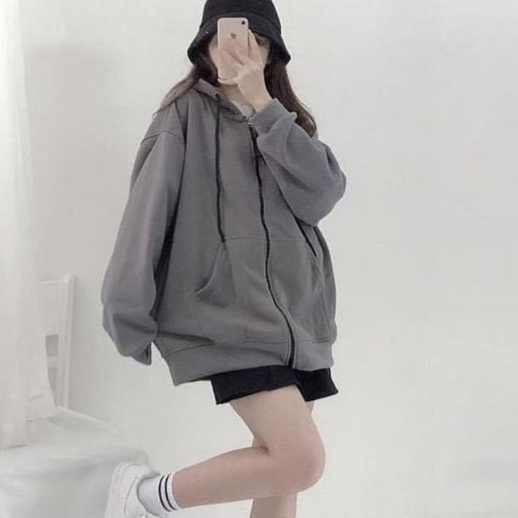 Terpercaya OVERSIZE HOODIE POLOS SLETING ZIPER | JACKET SWEATER WANITA OVERSIZE