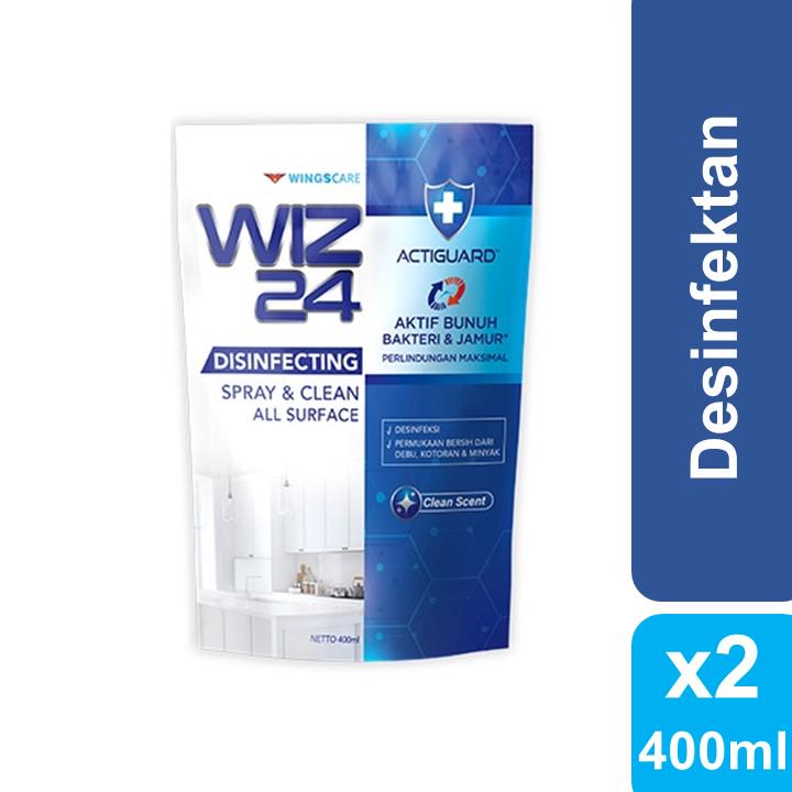 Wiz 24 Disinfectant Spray & Clean Refill Clean Scent 2 x 400 mL