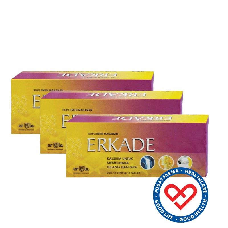 Erela Erkade Tablet Multivitamin Kalsium Suplemen untuk Mengobati Patah Tulang 3 Box