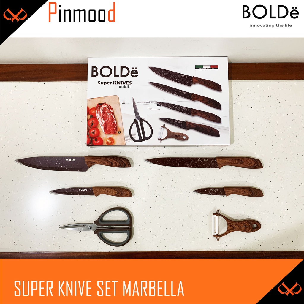 BOLDE SUPER KNIVES MARBELLA 6 PCS SET GRANITE KNIFE GUNTING SCISSOR MURAH