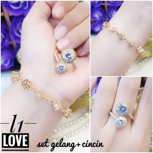 (JUL) TERMURAH Set Perhiasan Lapis Emas Xuping Gelang Cincin Permata Berlian Gold Mewah Titanium