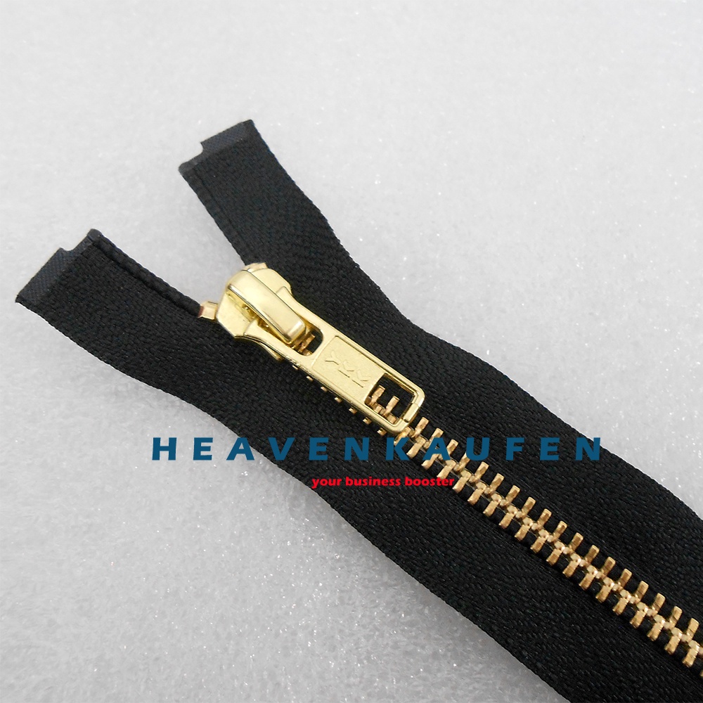 Resleting Zipper Jaket YKK Gigi Besi 55 cm / 22 inch Hitam Gold Open End Tidak Bolak Balik