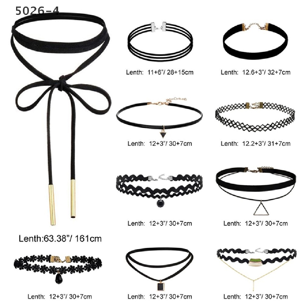 5026-4 10 Pieces Choker Necklace Black Classic Velvet Stretch Gothic Tattoo Necklace 5026-4