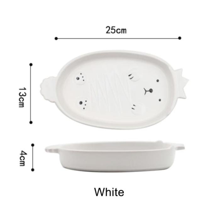 Edelle Bear Shaped Plate/ Piring Saji/ Piring Unik/ Piring Keramik - Putih