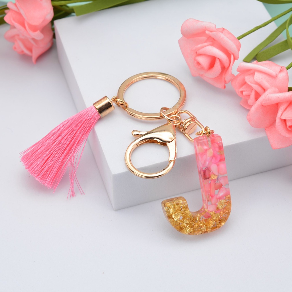 TOP Creative Alphabet Key Chain Couple Gift Bag Pendant Letter Keychain Cute Resin Material with Tassel Jewelry Ornament Glitter Keyring