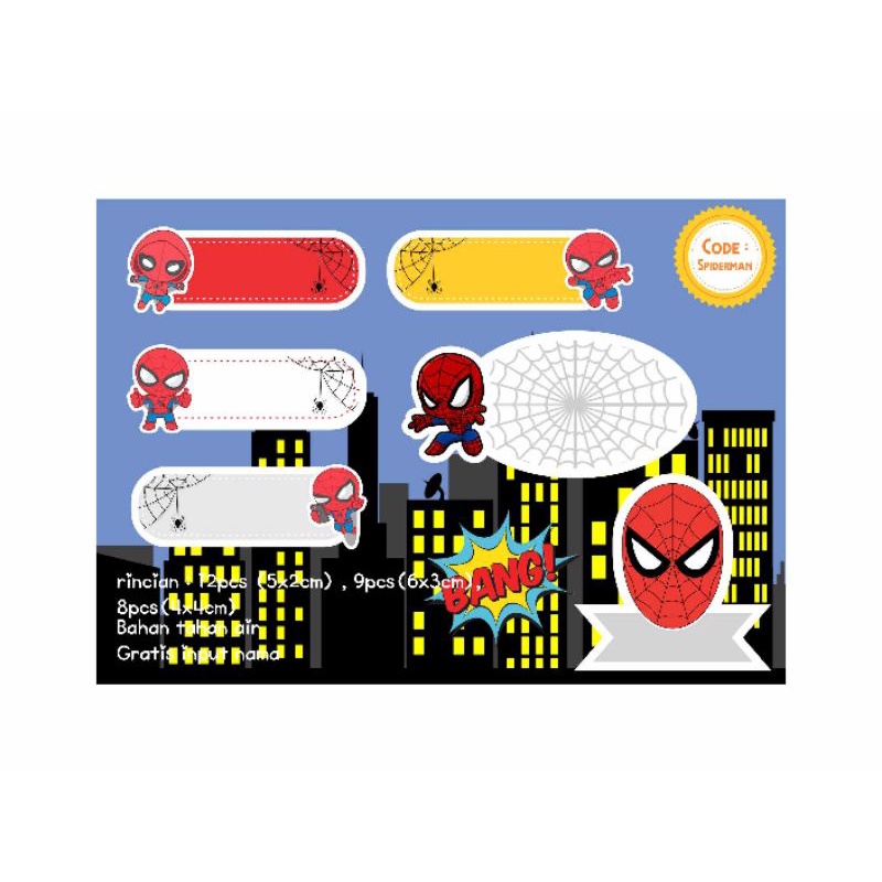 

STICKER LABEL NAMA CUSTOM character SPIDERMAN