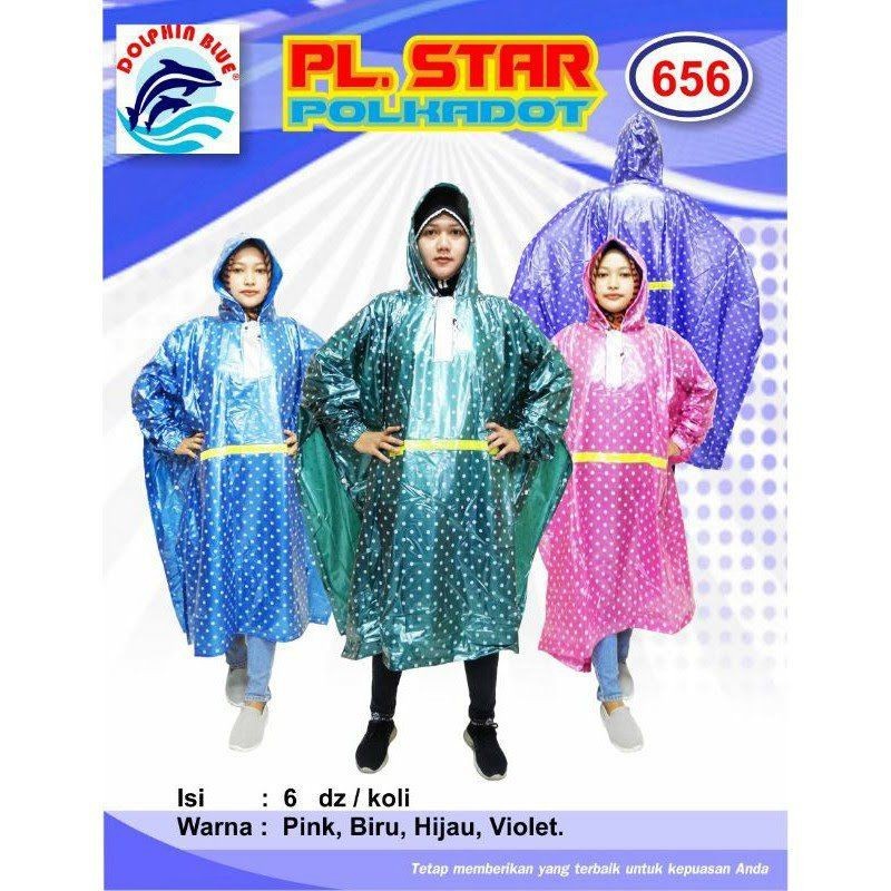 Jas Hujan Poncho Lengan Star Polkadot 656 Jaket Celana Star Polkadot 656