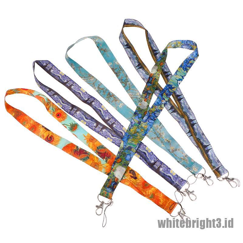 &lt; White3 &gt; 1pc Tali Lanyard Motif Tulisan Van Gogh Untuk Kartu ID / Handphone