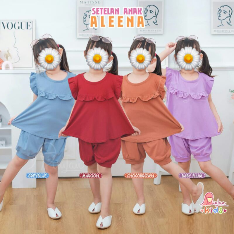 Setelan Anak Perempuan 4-5th | Setelan ALEENA MiuLan Kids | Baju Setelan Anak Perempuan Cewek Kaos C