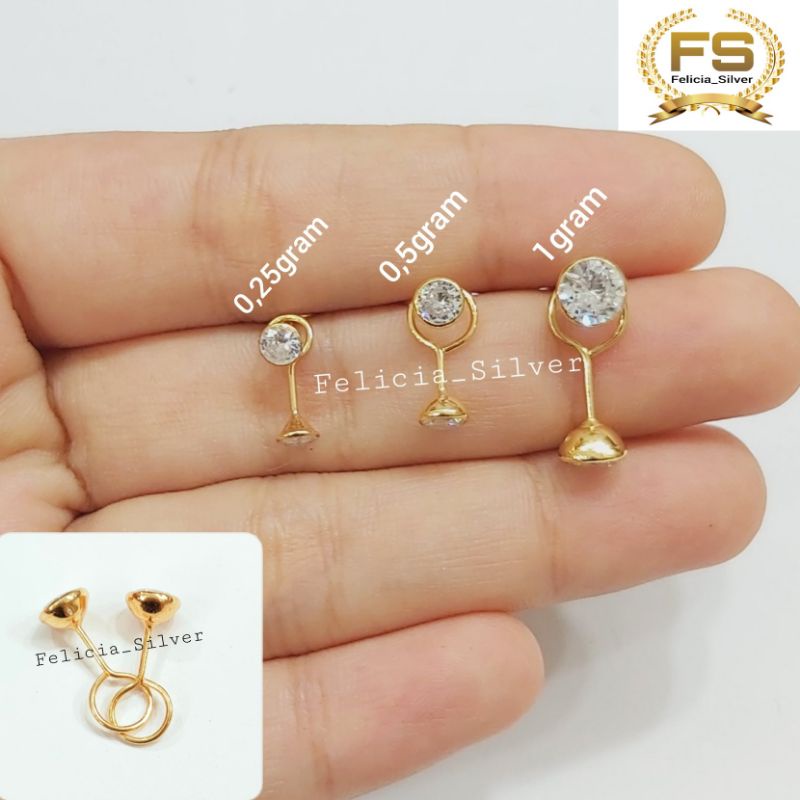 Anting Toge Perak Asli Silver 925 Lapis Emas Asli Anting Bayi,Anak,Dewasa 0,25-1gram - Anting Anti K
