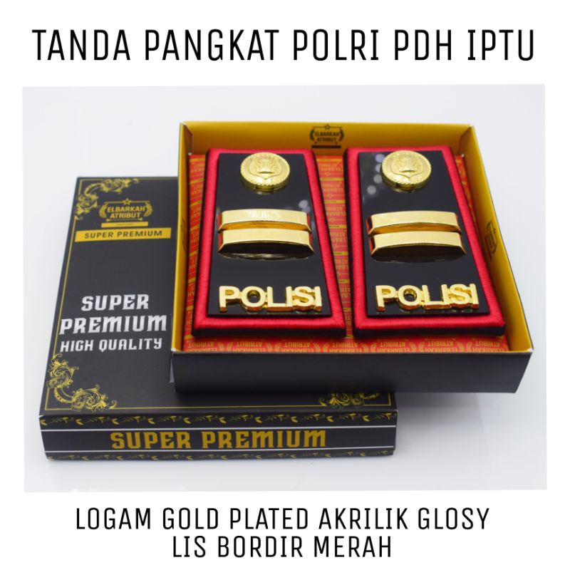 PANGKAT PERWIRA PERTAMA IPDA IPTU AKP LIS MERAH/COKLAT BORDIR AKRILIK GLOSY GOLD PLATED POLISI/POLRI