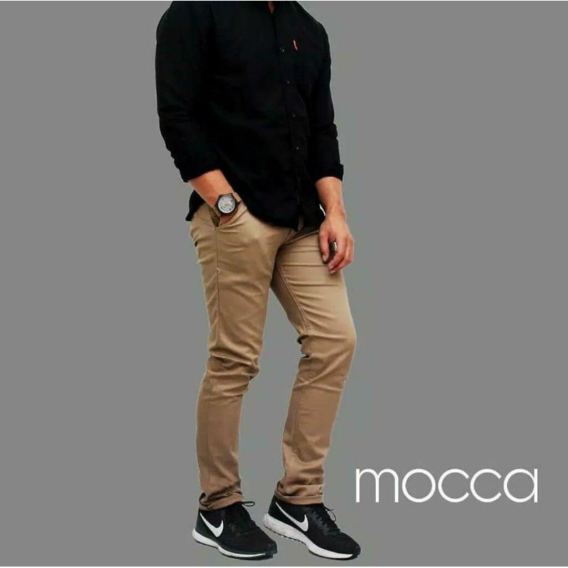 CELANA CHINOS PANJANG PRIA KANTOR KERJA BISA BAYAR DI TEMOAT HITAM MOCCA CREAM GREY BAHAN MELAR ADEM