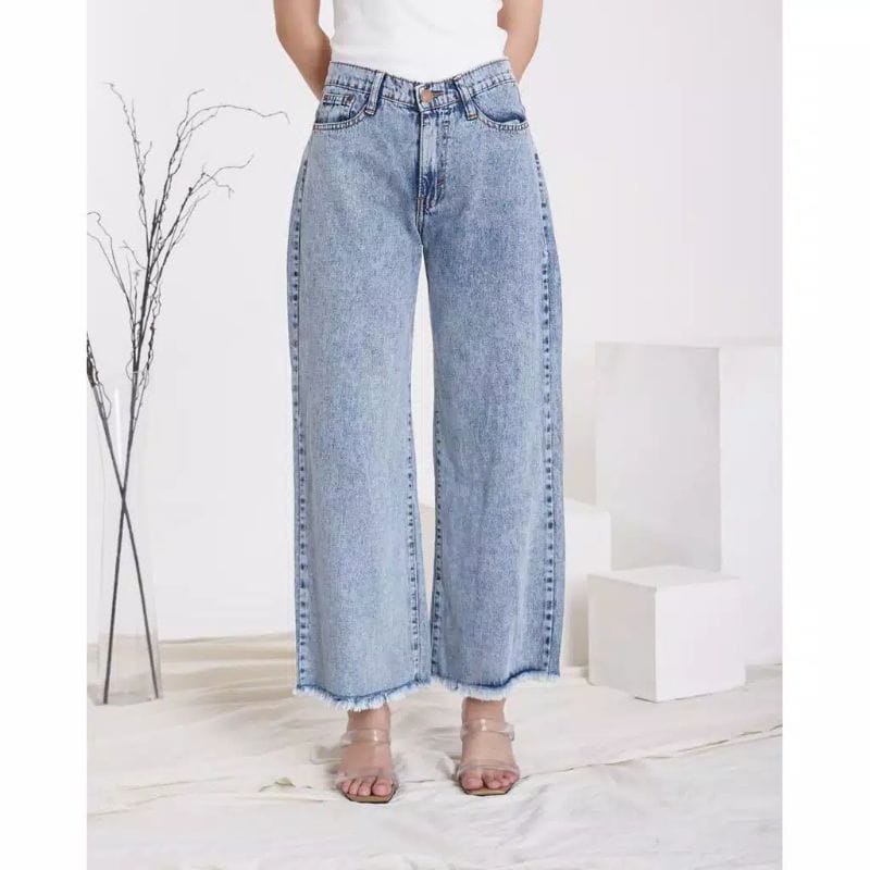 MAGCUN STORE - Celana Highwaist Jeans Wanita - BF Kulot  Boyfriend Jeans Kulot Rawis Jeans