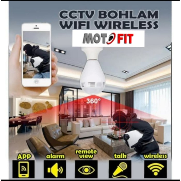 LAMPU CCTV BOHLAM Kamera Monitor Wifi HD 720p fish eye spy camera 360