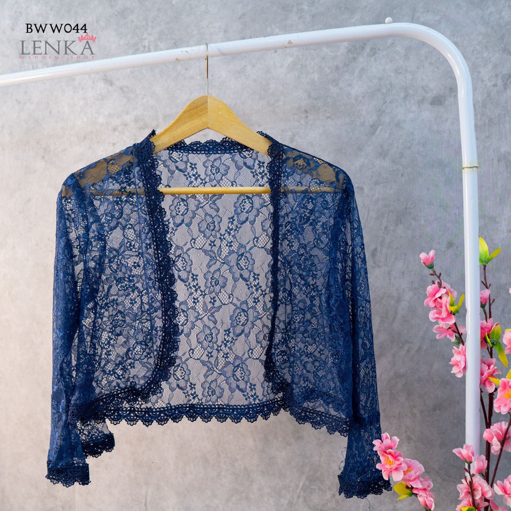 [READY STOCK] AKSESORIS PENGANTIN OUTWEAR BOLERO PESTA RENDA LACE NAVY BWW044