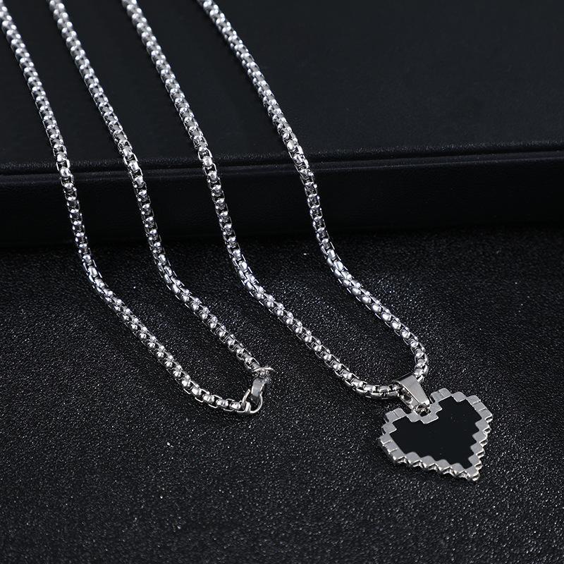 XiaoboACC Kalung Rantai Dengan Liontin Mosaik Hati Bahan Stainless Steel Gaya Hip Hop Untuk Wanita - 60CM