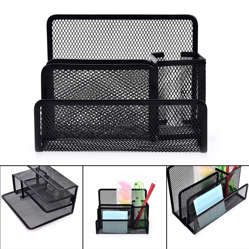 (LUCKID) 1pc Rak Organizer Mesh Hitam Holder Kertas Surat / File