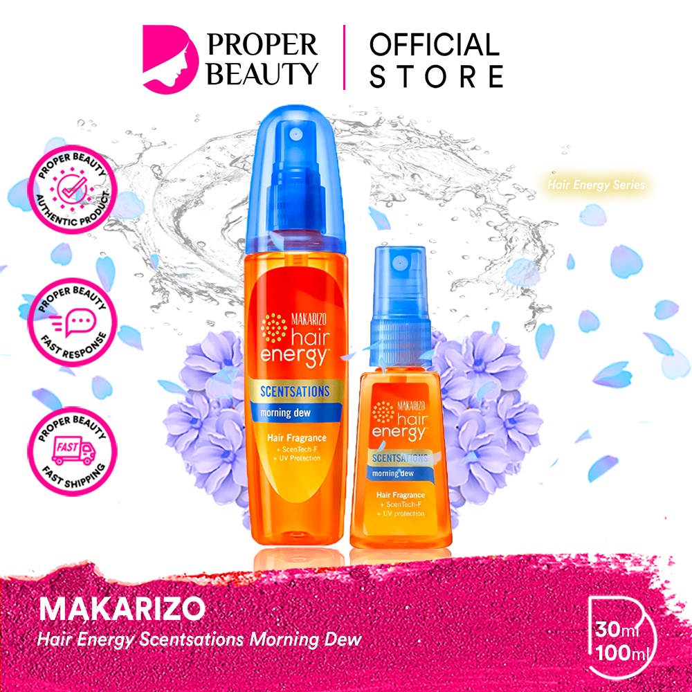 MAKARIZO Hair Energy Scentsations Morning Dew Indonesia / Hair Fragrance 30ml 100ml / ScenTech-F UV Protection Vitamin / Parfum Rambut Parfume Spray Mist Minyak Wangi Pewangi Body Badan / Ocean Breeze Cherry Blossoms White Musk Blue Coast Fresh Bouquet