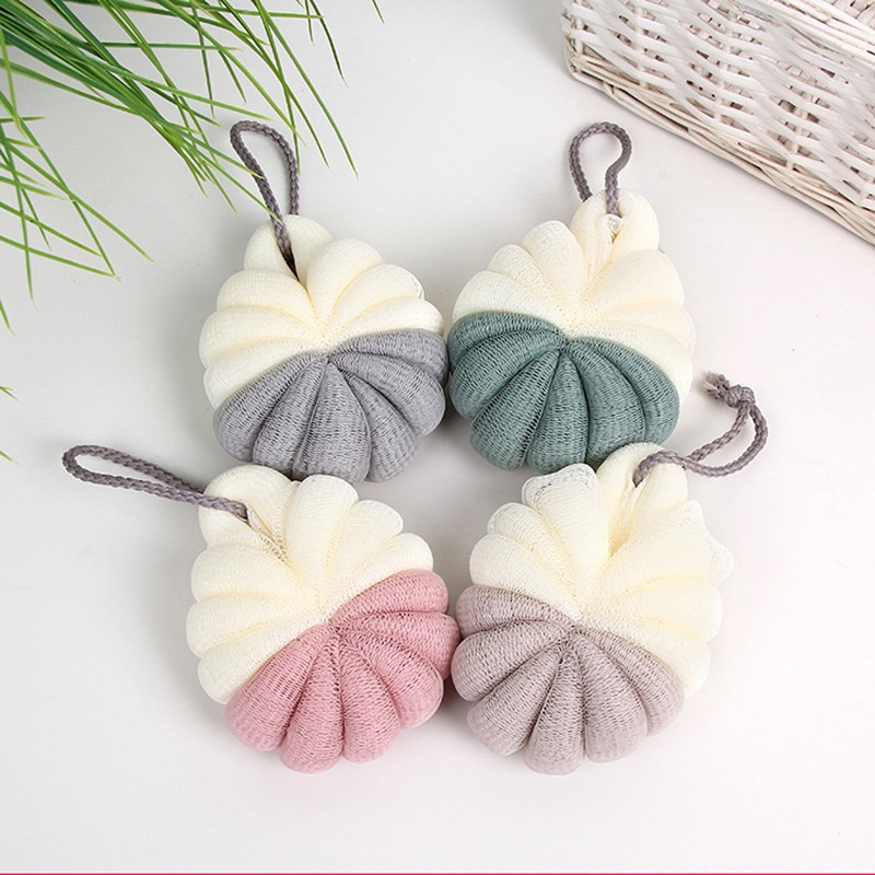 Simple Style Two-color Stitching Shower Sponge Mesh Bathing Brush Loofah Bath Ball Rich Bubbles Body Scrubber Scrubbing Artifact