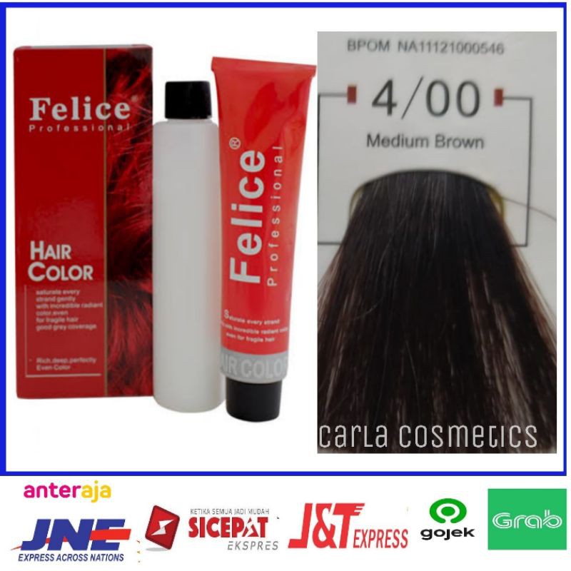hair color felice profesional cat rambut 4/00 medium brown