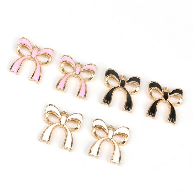 10 pcs Zinc Alloy Metal Enamel Hitam Putih Pink Ikatan Simpul Kupu-kupu Desain Pesona Liontin untuk DIY Fashion Perhiasan Anting-Anting Aksesoris