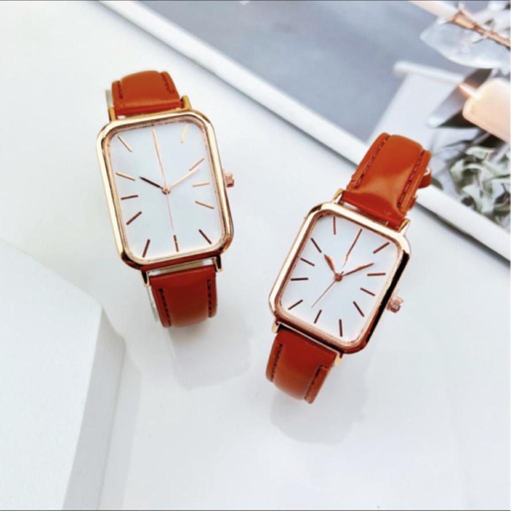 { KWS }  COD✅ JAM TANGAN COUPLE PASANGAN PRIA WANITA Persegi Panjang Strap Kulit DE-1229