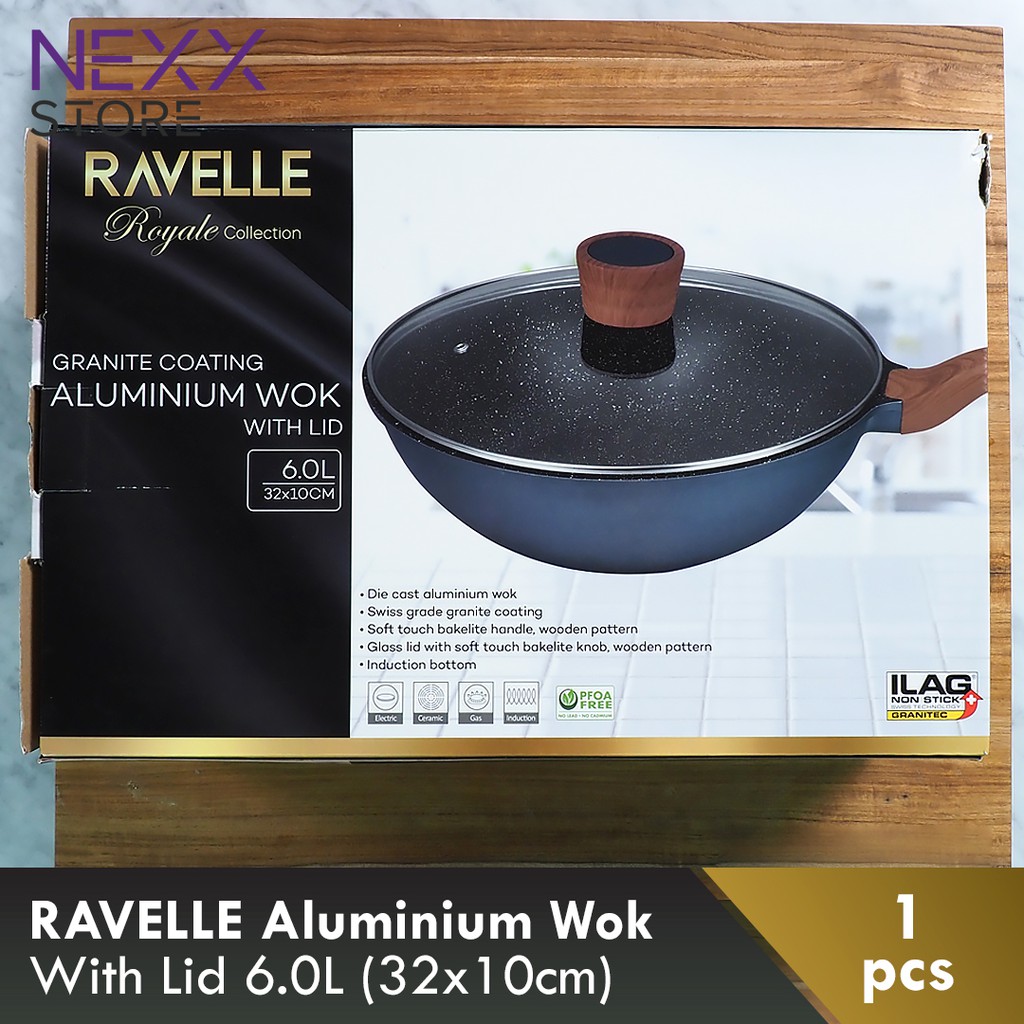 RAVELLE - Royale ILAG Granitec Wok with Lid ( 32 cm ) - Wajan + Tutup