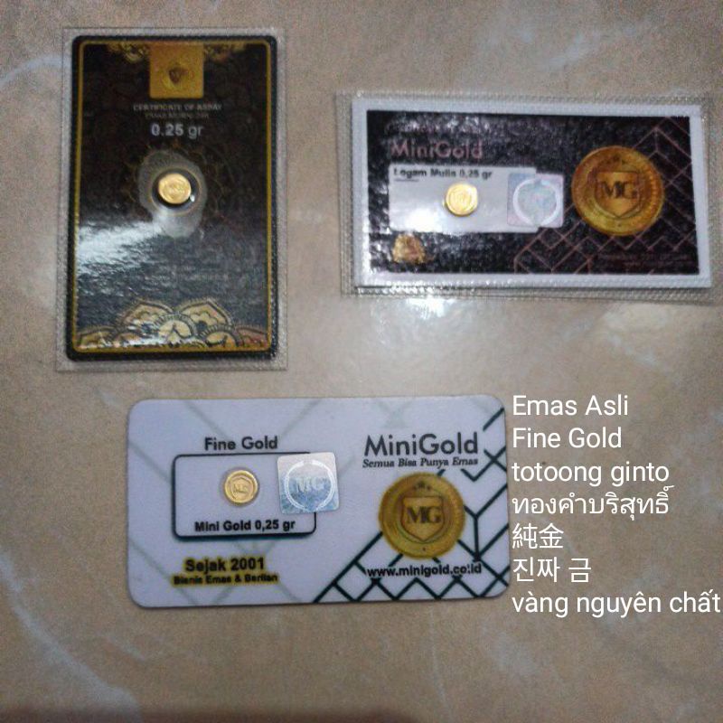 Mini Gold 0.25gr  24k/ Logam Mulia /Emas Batangan + Kwitansi Asli