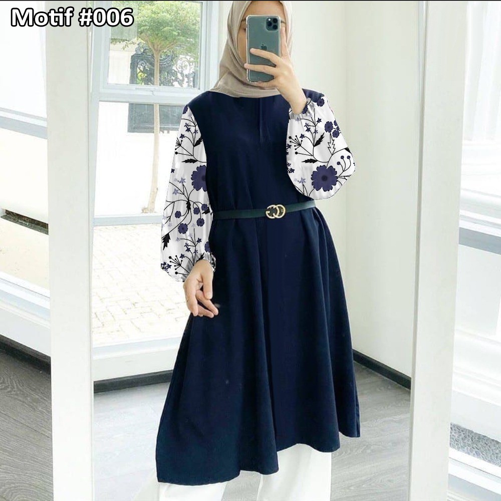 Tunik Jumbo - Gamis Wanita Kekinian - Baju Atasan Wanita - Bungaz Motif Gabungan - Lexoir-Bungaz 006 Navy