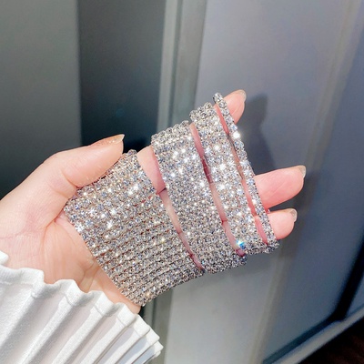 Gelang Bangles Kristal Berlian Imitasi 1-6 Baris Multilayer Warna Silver Gaya Korea Untuk Wanita