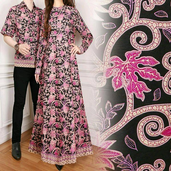 Baju Couple Batik - Couple Naraya Dusty Pink - Baju Gamis Couple - Gamis Couple Batik - Sarimbit