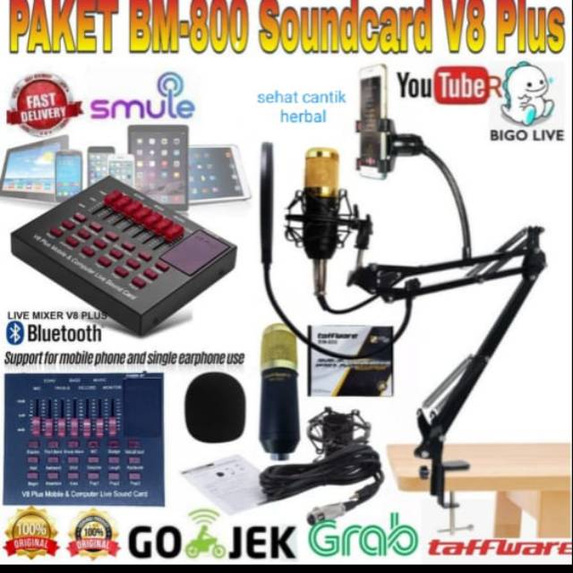 Paket studio komplit bm800 soundcard v8 plus