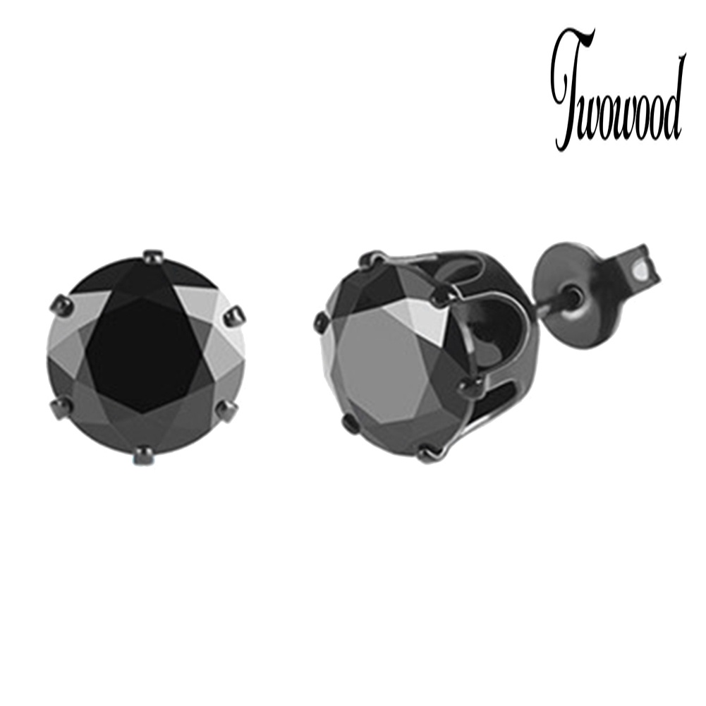 1pc Anting Stud Cubic Zirconia Warna Hitam Ukuran 6 / 8mm Gaya Punk Untuk Pria Dan Wanita