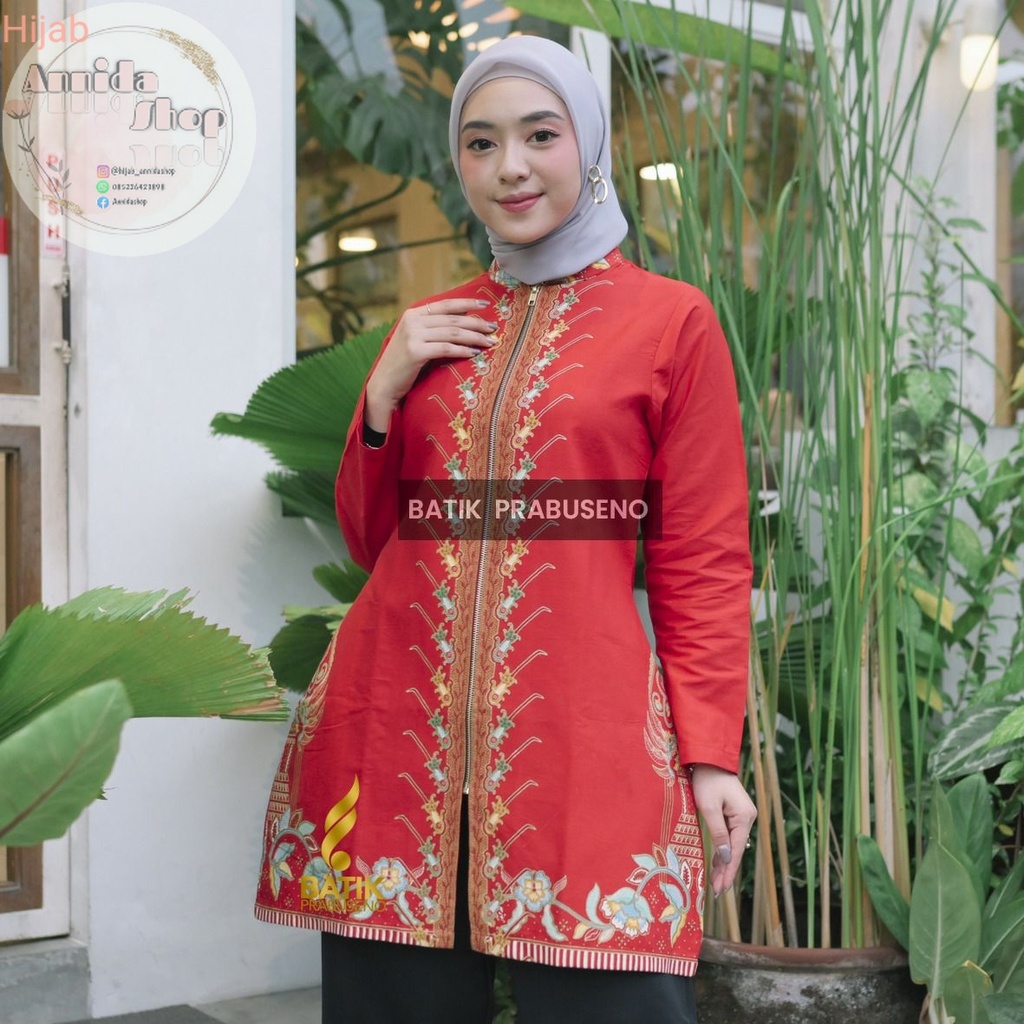 Kemeja atasan Batik Prabuseno - MONICA Tunik Batik Perempuan Lengan Panjang Tradisional