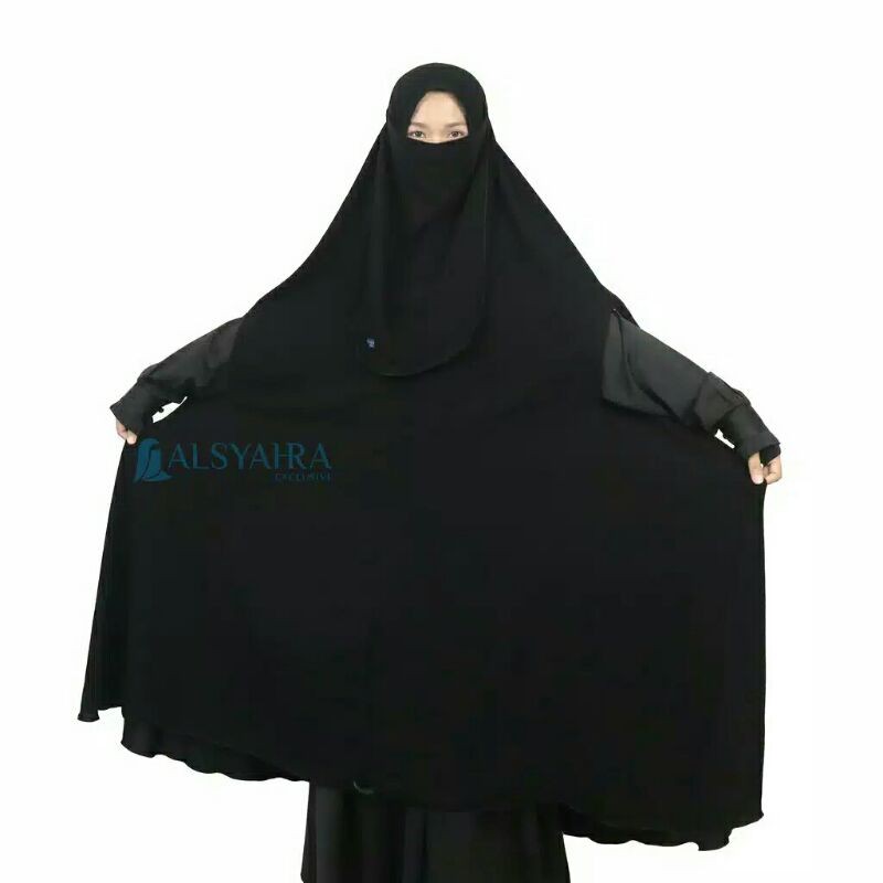 Set Khimar Syari Handzipper Al Haramain Jetblack By Alsyahra Exclusive