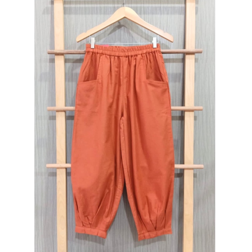 CoD- Hinata Pants- Celana Santai 7/9- Celana Kulot Wanita- Celana Baggy Rami Premium- Celana Panjang-Coral Bata