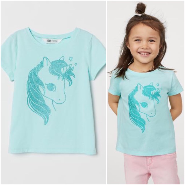  H M  kids kaos  anak  mint green unicorn original store 