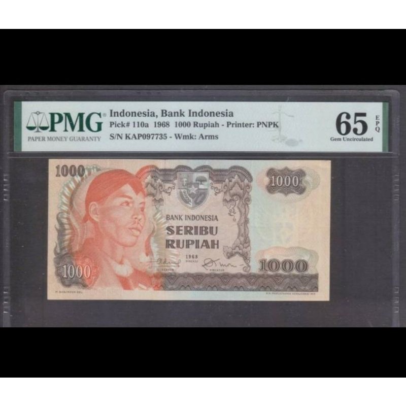 Uang Kertas Kuno 1000 Rupiah Tahun 1968 Soedirman Sudirman PMG 65 EPQ 735