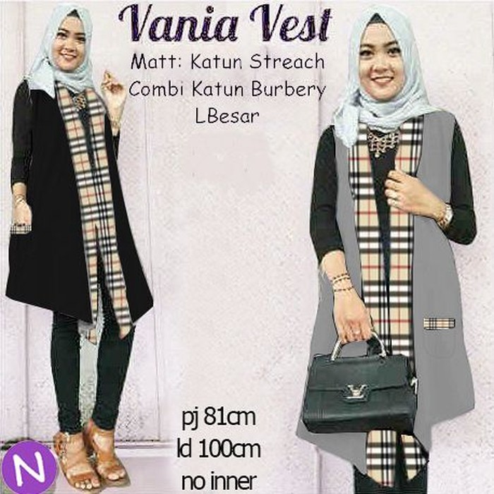 cardigan long vest 49489 vania vest/cardigan muslim/baju muslim wanita/vest muslim murah