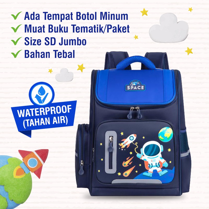 PD89NM Tas ransel waterproof tas sekolah SD anak laki laki motif Astronot backpack anak sekolah Astr
