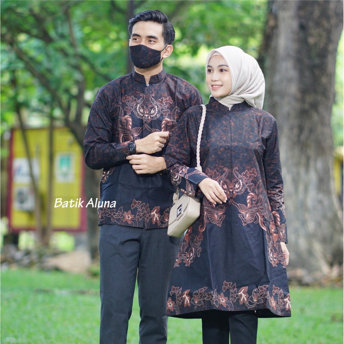 Couple Baju Batik Dewasa Premium Tunik Lengan Panjang Muslim Batik Aluna CBA 010