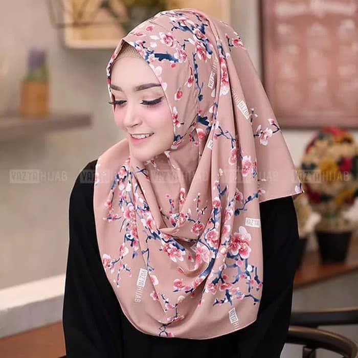 Promo jilbab kerudung pashmina instan pastan sala motif bunga sakura asli terbaik