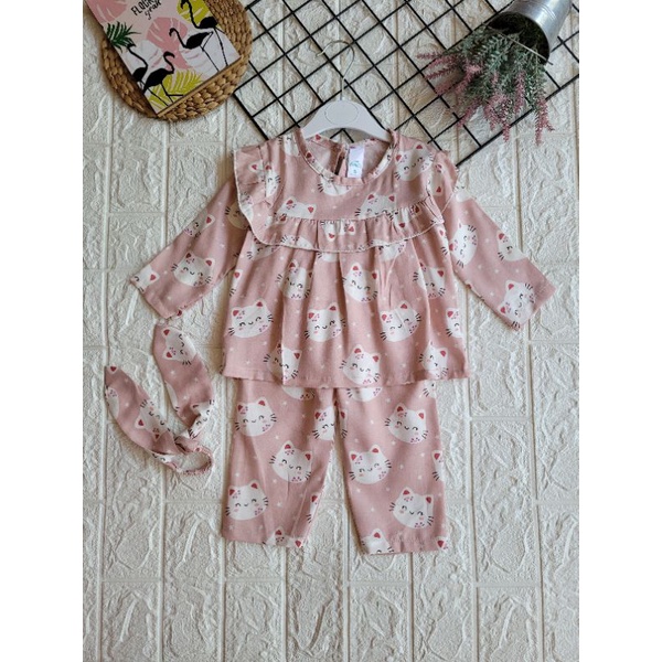 Baju Anak Bayi Perempuan Liliana || One Set Anak Perempuan || Setcel Anak Perempuan-Cat Pink