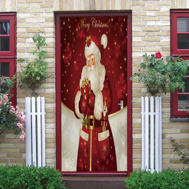 Zzz 2pcs / set Stiker Dinding / Pintu / Kulkas Motif Santa Claus Natal Anti Air Untuk Dekorasi Rumah